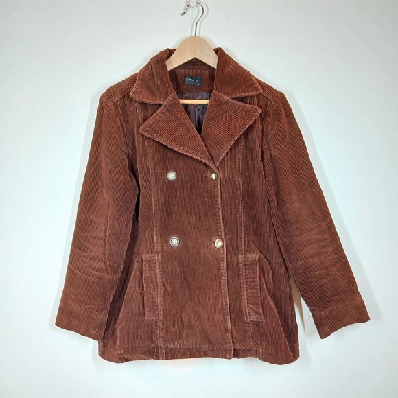 Castro Concept Jackets & Blazers - Castro Concept Corduroy Pea Coat Women 8 Brown Cotton Double Breasted Jacket